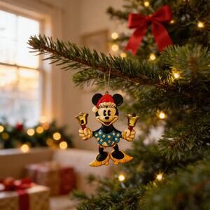 Playful Minnie Ornament: 2002 Disney Christmas with Santa Hat